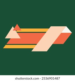 Abstract geometric shapes in orange, yellow, and beige on a green background.