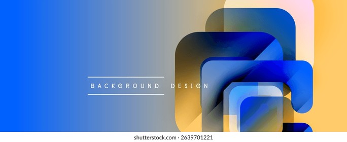 Abstract geometric shapes overlap. Blue, yellow, brown gradients create modern visual effect. Minimalist design suitable for headers, banners.