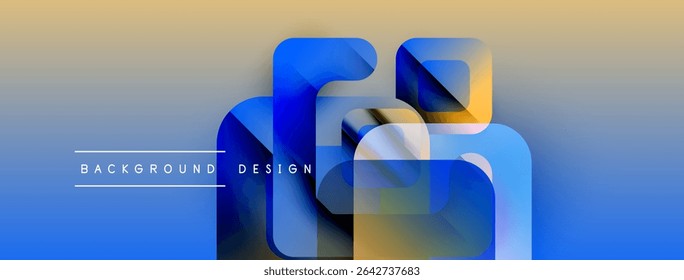 Abstract geometric shapes overlap. Blue, beige gradients create modern background design. Text reads background design. Minimalist aesthetic.