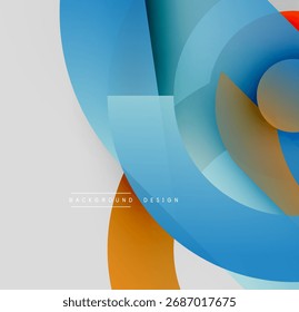 Las Formas geométricas Abstractas se superponen. Los tonos azules y naranjas dominan la composición. Los Elementos de diseño modernos crean un efecto visual dinámico.