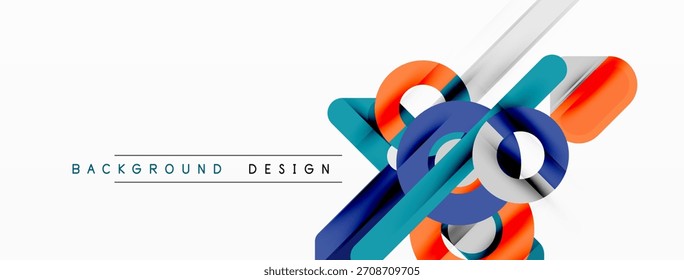 Las Formas geométricas Abstractas se superponen. Los Elementos azules, naranjas y plateados crean una composición dinámica sobre fondo blanco. Concepto de diseño moderno.