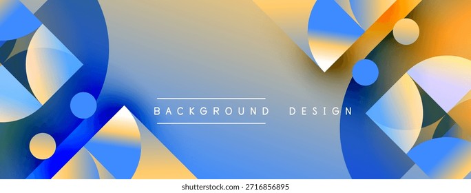 Abstrakte geometrische Formen überlappen sich. Blaue, gelbe Farbtöne schaffen modernes Design. Farbverlauf-Hintergrund fügt Tiefe, visuelle Interesse.