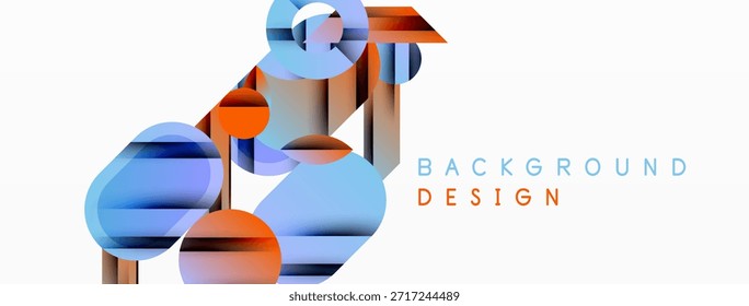 Las Formas geométricas Abstractas se superponen. Los tonos azules y naranjas dominan el diseño. El estilo minimalista crea un impacto visual moderno. Líneas limpias, formas simples.