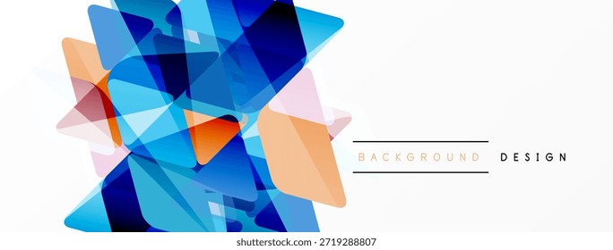 Formas geométricas abstratas se sobrepõem. As tonalidades azul, laranja e rosa criam um design moderno. Fundo branco limpo fornece contraste, simplicidade.