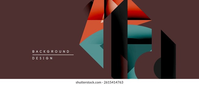 Abstract geometric shapes overlap, creating dynamic visual effect. Warm, cool colors contrast against muted background. Modern design.