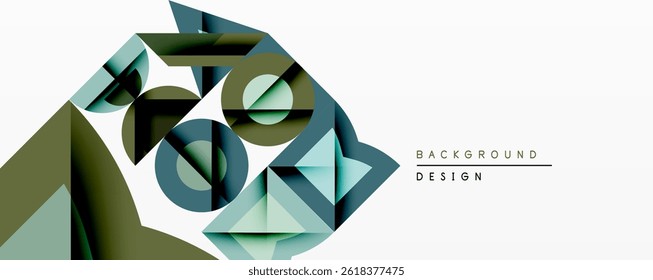 Las Formas geométricas Abstractas se superponen, creando una textura visual dinámica. Los tonos verdes y azules dominan la composición. Diseño minimalista.