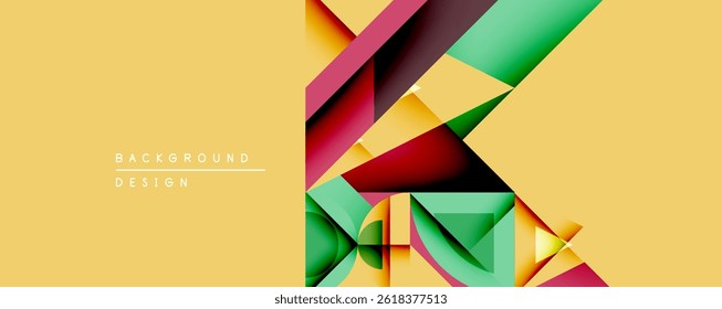 Formas geométricas abstratas se sobrepõem, criando blocos de cores vibrantes. Fundo amarelo fornece contraste, elemento de design moderno.