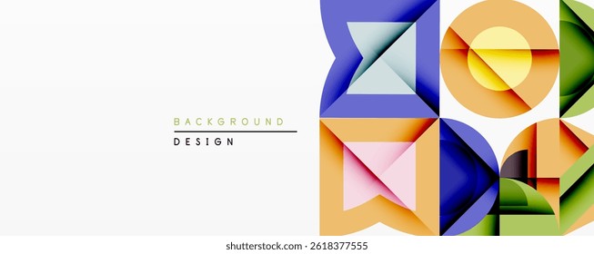 Abstract geometric shapes overlap, creating vibrant colorful design. Modern aesthetic, suitable for backgrounds, presentations.