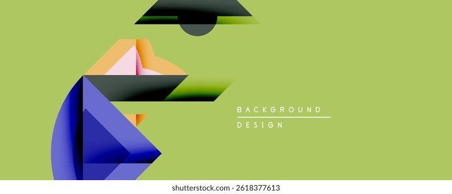 Formas geométricas abstratas se sobrepõem, criando composição dinâmica. As cores se misturam, formando gradientes no plano de fundo verde-claro. Elemento de design moderno.