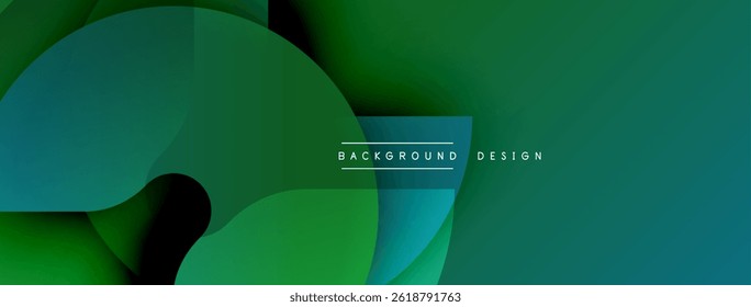 Abstract geometric shapes overlap, creating dynamic green, teal gradients. Minimalist design suitable for backgrounds, presentations.