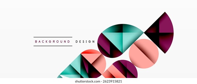 Abstract geometric shapes overlap, creating vibrant color gradients. Modern design elements suggest dynamic composition, clean aesthetic.