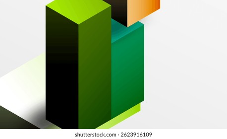 Las Formas geométricas Abstractas se superponen, creando un efecto visual en capas. Verdes, marrones, naranjas dominan el fondo neutro. Diseño moderno.