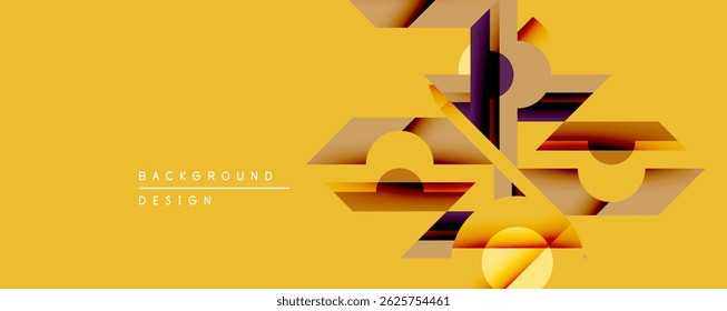 Abstract geometric shapes overlap, creating dynamic composition. Warm yellow background enhances visual interest. Modern design element.