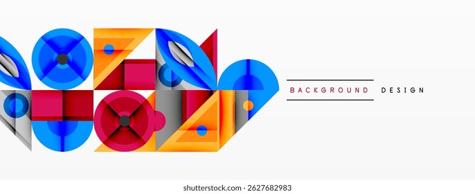 Las Formas geométricas Abstractas se superponen, creando un diseño vibrante y colorido. Estilo moderno, líneas limpias, composición dinámica.