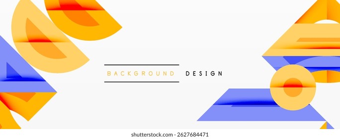 Abstract geometric shapes overlap, creating dynamic visual effect. Yellow, blue hues dominate clean white space. Minimalist design.
