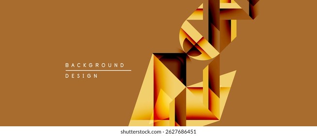 Abstract geometric shapes overlap, creating layered golden design on warm brown background. Text reads background design.