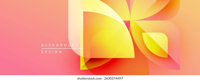 Abstract geometric shapes overlap, creating vibrant gradient effect. Warm colors dominate composition, suggesting energy, dynamism.