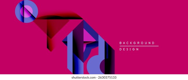 Abstract geometric shapes overlap, creating dynamic composition. Vivid pink background enhances visual impact. Modern design element.