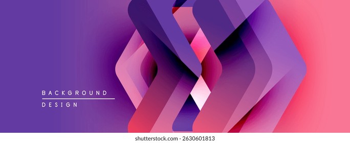 Abstract geometric shapes overlap, creating vibrant purple, pink gradient. Modern design suitable for backgrounds, presentations.