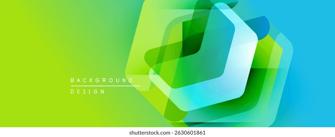 Abstract geometric shapes overlap, creating vibrant greenblue gradient. Modern design element for backgrounds, banners, presentations.