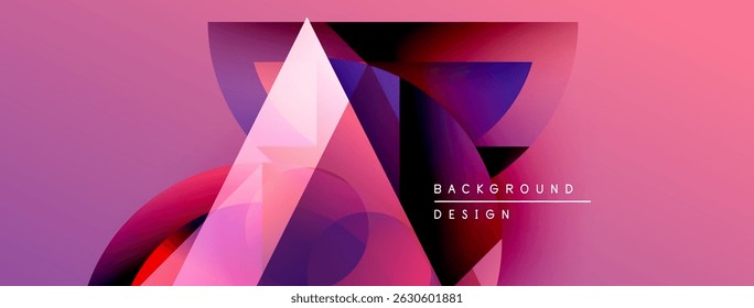 Abstract geometric shapes overlap, creating vibrant pink, purple gradients. Design features text background, design. Modern aesthetic.