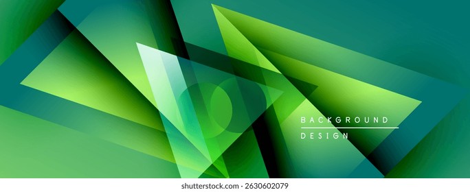 Las Formas geométricas Abstractas se superponen, creando vibrantes Gradientes verdes. El diseño moderno sugiere tecnología, innovación, energía. Fondo presenta Elementos de texto.