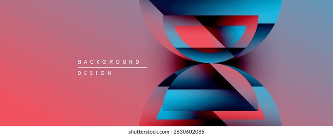 Abstract geometric shapes overlap, creating vibrant color gradients. Pink, blue hues dominate design, suggesting modern aesthetic.