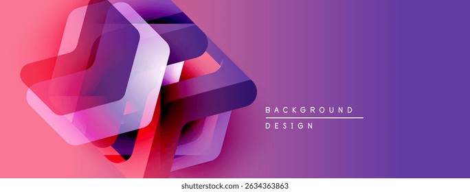 Abstract geometric shapes overlap, creating vibrant pinkpurple gradient. Modern design suggests technology, innovation, dynamic visuals.