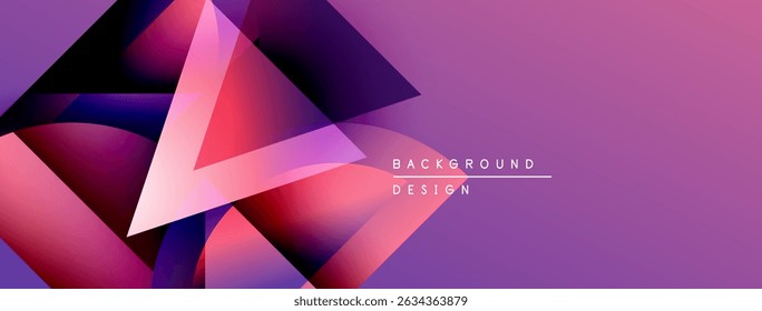 Abstract geometric shapes overlap, creating vibrant pinks, purples, blues. Gradient background suggests modern design elements.