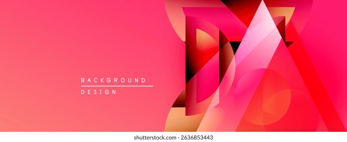Abstract geometric shapes overlap, creating vibrant pink gradient background. Modern design elements suggest innovation, energy.