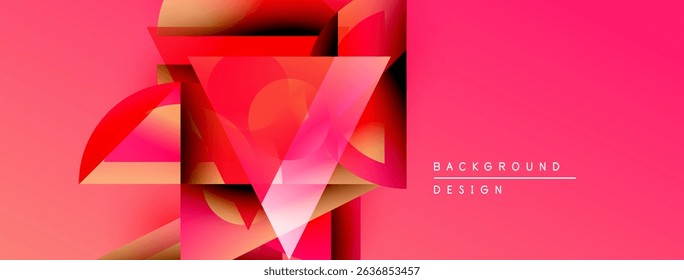 Abstract geometric shapes overlap, creating dynamic pink, gold composition. Modern design element for backgrounds, presentations.