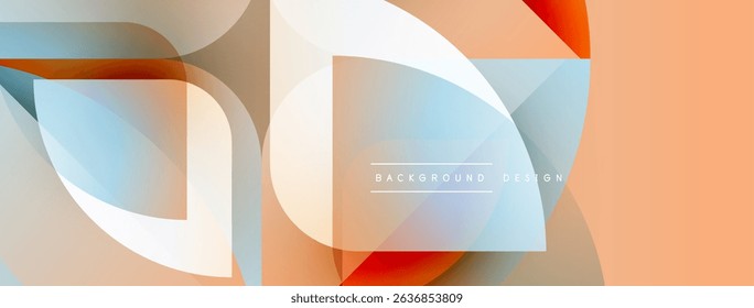 Abstract geometric shapes overlap, creating soft color gradients. Peach, blue, orange hues dominate design. Minimalist style.