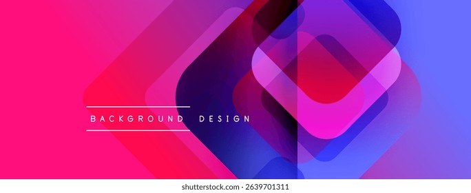 Abstract geometric shapes overlap, creating vibrant pinks, blues, purples. Modern design elements suggest dynamic visual experience.