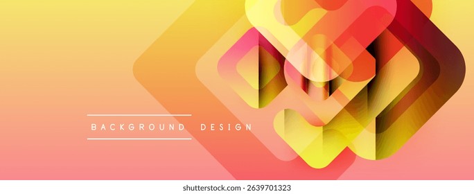 Abstract geometric shapes overlap, creating vibrant gradient effect. Warm colors dominate composition, suggesting modern design aesthetic.