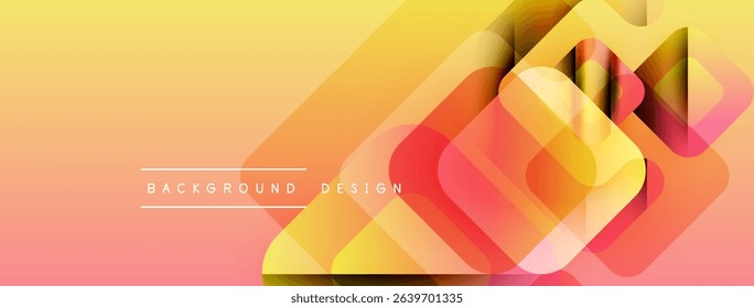 Abstract geometric shapes overlap, creating vibrant gradient background. Warm colors dominate design, suggesting energy, modernity.