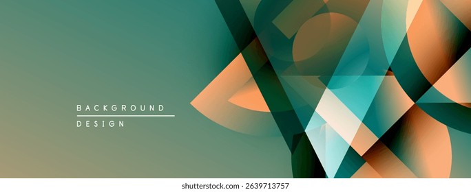 Abstract geometric shapes overlap, creating gradient background. Teal, orange hues dominate design, offering modern aesthetic.