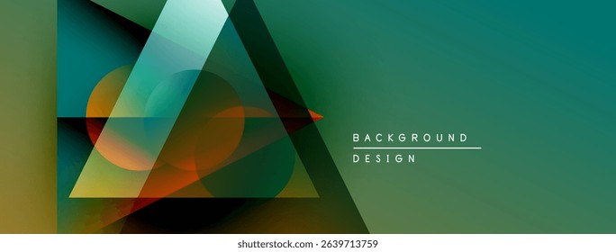 Abstract geometric shapes overlap, creating dynamic visual effect. Green, orange hues dominate composition. Modern design element.