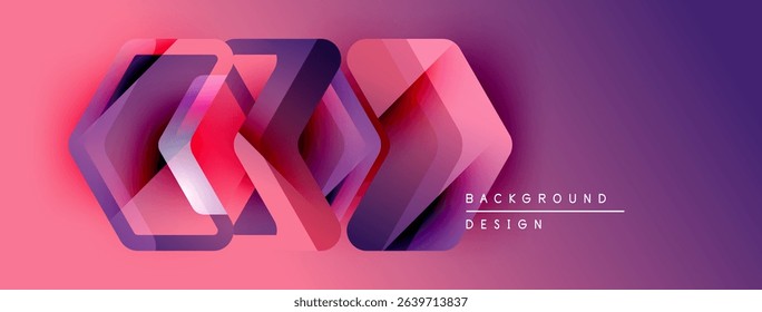 Abstract geometric shapes overlap, creating vibrant gradient effect. Pink, purple hues dominate design, suggesting modern aesthetic.