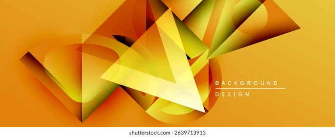 Abstract geometric shapes overlap, creating dynamic orange, yellow composition. Modern design elements suggest movement, depth.