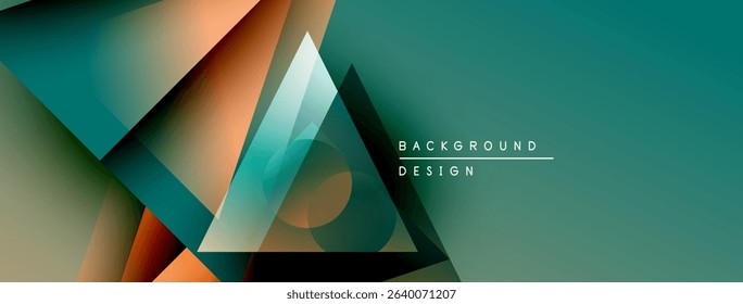 Abstract geometric shapes overlap, creating dynamic teal, orange gradients. Minimalist design suggests modern background texture.