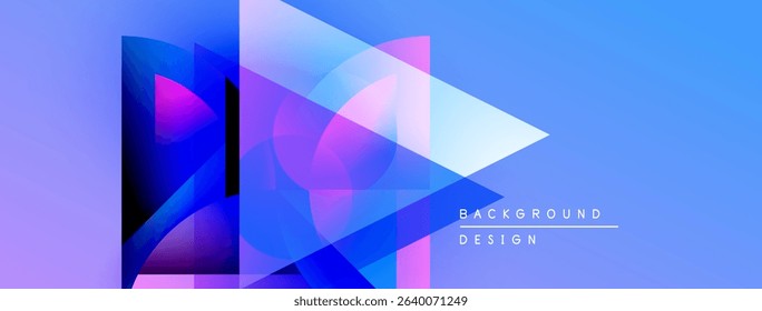 Abstract geometric shapes overlap, creating vibrant blue purple gradient. Modern design suggests technology, innovation, energy.