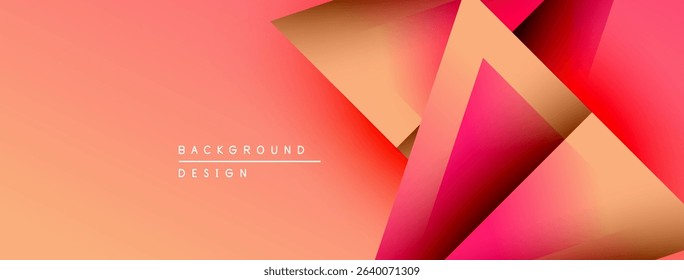 Abstract geometric shapes overlap, creating vibrant gradient background. Peach, pink hues dominate design. Minimal text present.