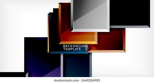 Abstract geometric shapes overlap, creating dynamic visual effect. Colors include red, blue, gold, black, white. Modern design element.