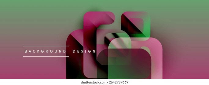 Las Formas geométricas Abstractas se superponen, creando un efecto visual en capas. Los tonos rosas y verdes dominan la composición. El texto lee el diseño de fondo.