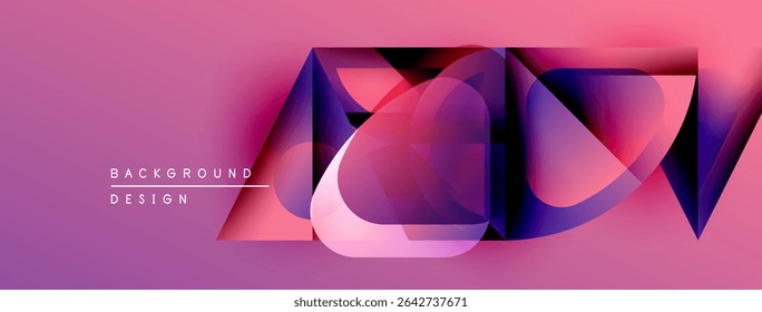Abstract geometric shapes overlap, creating vibrant pink, blue gradients. Modern design element for backgrounds, presentations.
