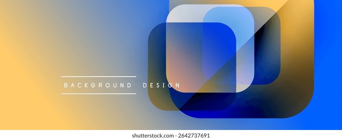 Las Formas geométricas Abstractas se superponen, creando un fondo de gradiente vibrante. El texto lee el diseño de fondo. Composición moderna y colorida.
