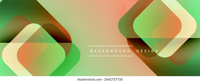 Abstract geometric shapes overlap, creating vibrant gradients. Soft colors blend, forming modern background design. Minimalist aesthetic.