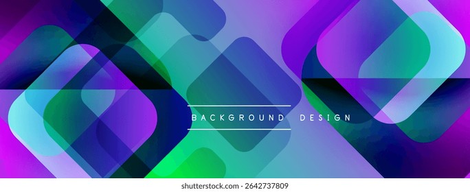 Las Formas geométricas Abstractas se superponen, creando vibrantes Gradientes púrpuras y verdes. Diseño moderno adecuado para Anuncios, fondos.