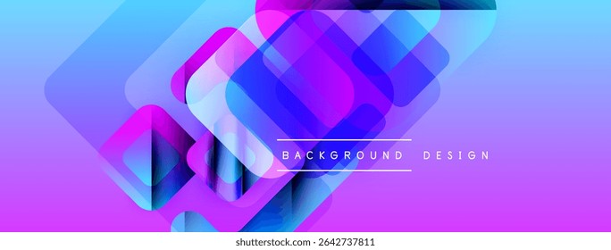 Abstract geometric shapes overlap, creating vibrant purple, blue gradients. Modern design elements suggest digital art, background texture.