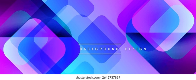 Abstract geometric shapes overlap, creating vibrant purple, blue gradients. Modern design suitable for backgrounds, presentations.
